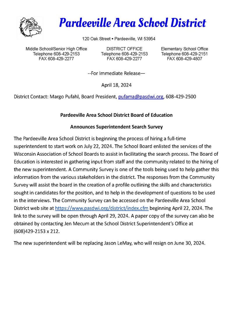 Press Release for Superintendent Search
