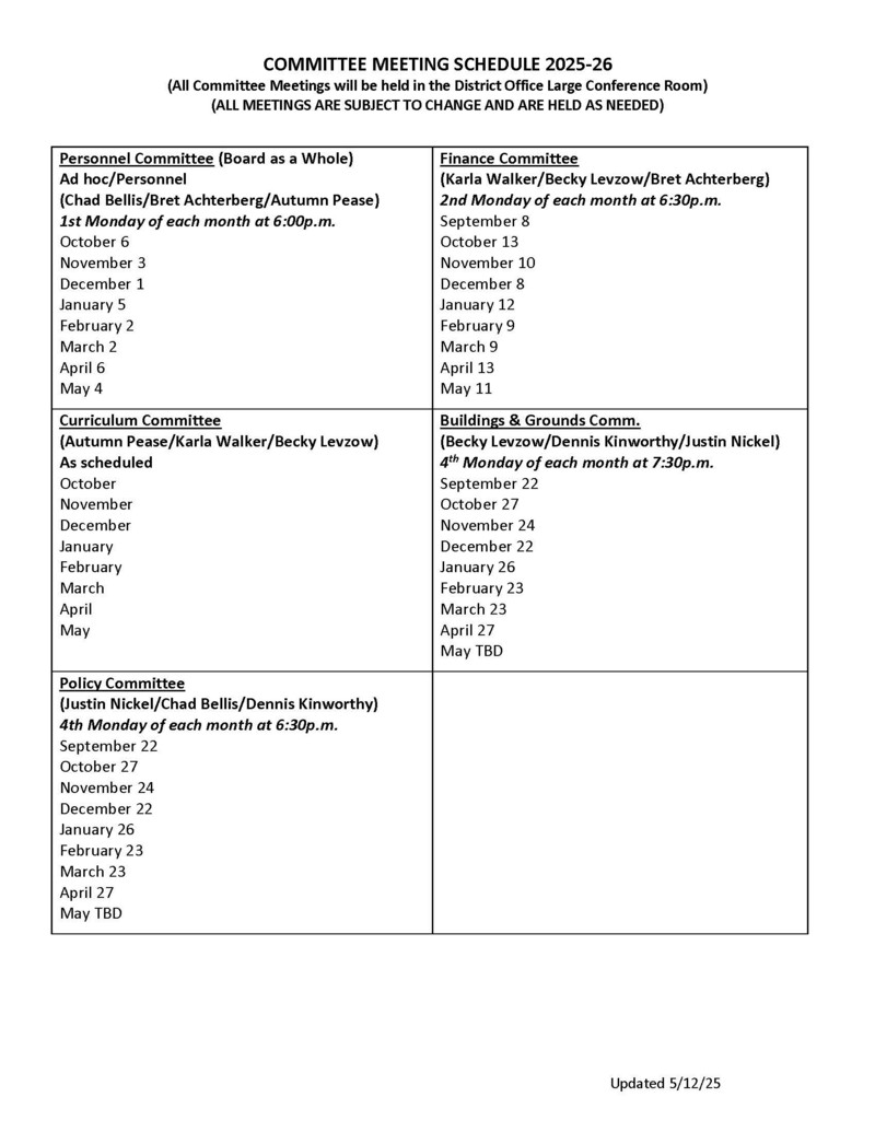 Committee Meeting Schedule